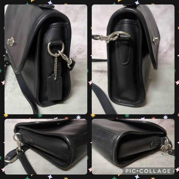 90s Coach Court Black Leather Top Handle Vintage Satchel Crossbody Bag - Picture 6 of 11